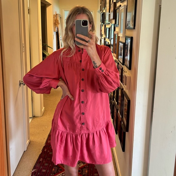 Banana Republic Pink Button Flounce Hem Mini Oversized Loose Fit Tunic Dress - Picture 3 of 16